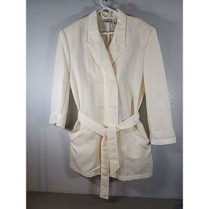 The Villager Liz‎ Claiborne Women's White Trench Blazer W/tie Large VTG